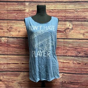 Atari Women's Large Blue Shirt Top Blouse Customized Woven Shredded Back